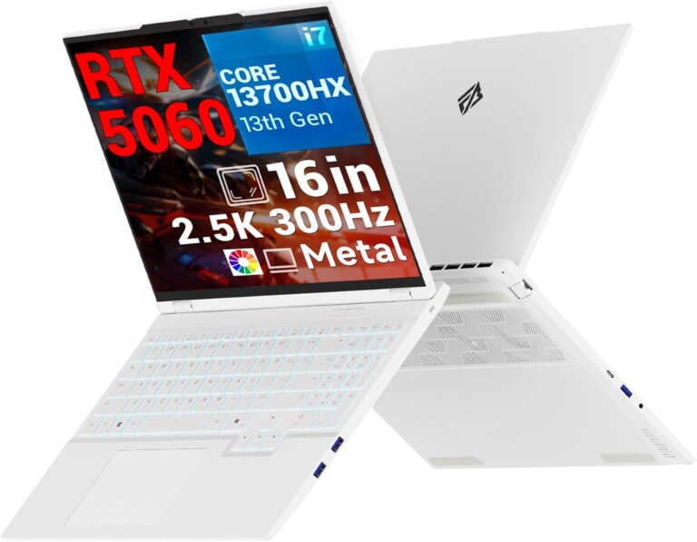 Laptop Gaming Computer【300Hz/5060/i7/1TB/Dual RAM】 2560×1600 16:10 WQXGA | RTX 5060 GPU | Intel Core i7-13700HX CPU | RGB Backlit | DDR5 RAM | PCIe4.0 SSD | White Metal Laptop Gamer Notebook